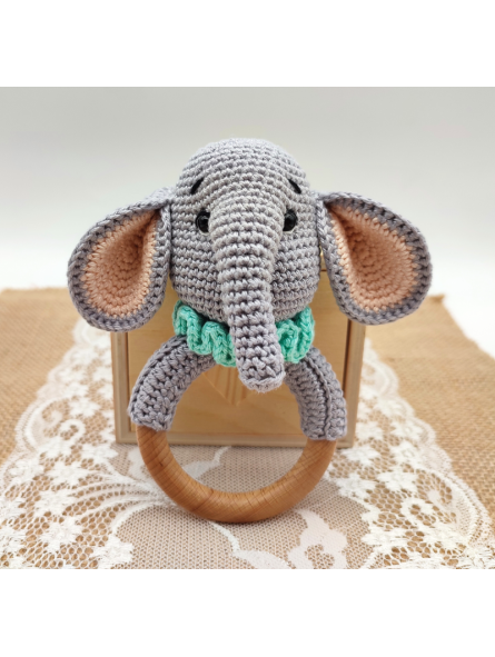 Hochet d'éveil et dentition éléphant au crochet